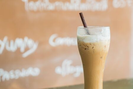 iced cappuccino on  on a tableの写真素材