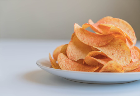 potato chips on a plateの写真素材