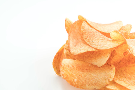 potato chips on white backgroundの写真素材