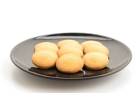butter cookies on white backgroundの写真素材