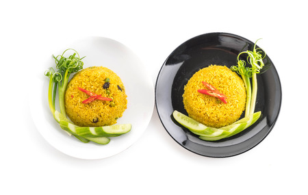 curry fried rice on white backgroundの写真素材