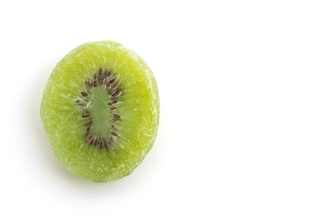 Dried kiwi fruit on white backgroundの写真素材