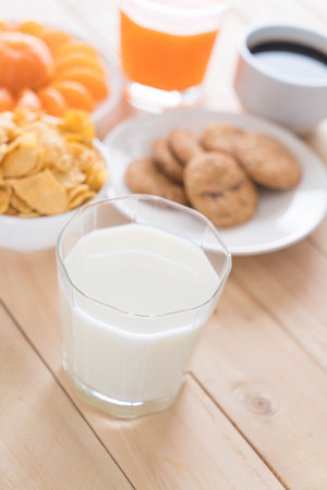 Table Breakfast - Continental Breakfast, fruit, cereals and orange juiceの写真素材