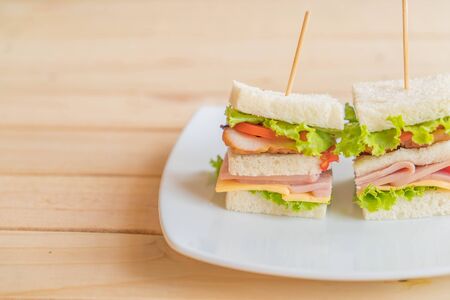 sandwich on wood backgroundの写真素材