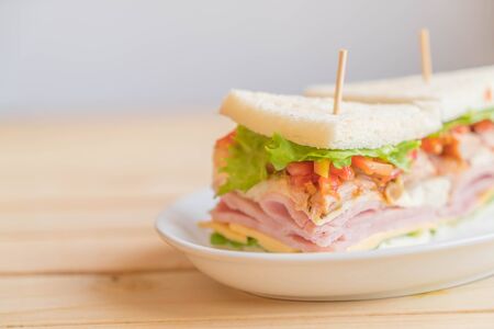 sandwich on wood backgroundの写真素材