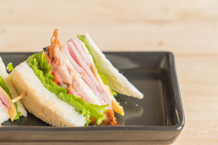 sandwich on wood backgroundの写真素材