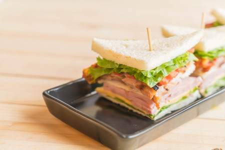 sandwich on wood backgroundの写真素材