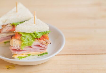 sandwich on wood backgroundの写真素材