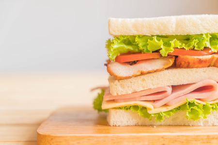 sandwich on wood backgroundの写真素材