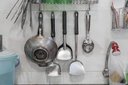 old pot on gas stoveの写真素材