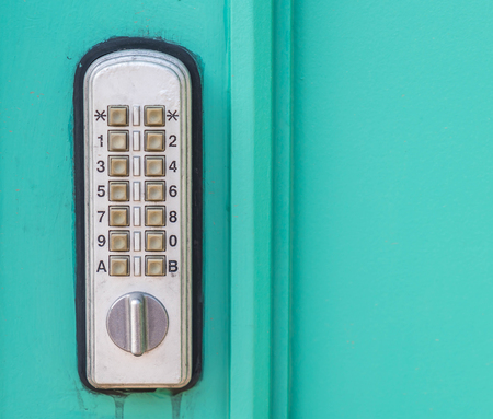 door lock with keypad outside laboratory roomの写真素材