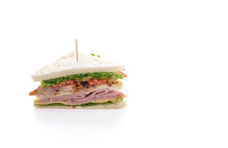 chicken and ham sandwich on white backgroundの写真素材
