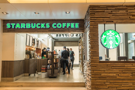 BANGKOK, THAILAND - MARCH 30, 2016: Starbucks Coffeehouse shop. Starbucks is the largest coffeehouse...