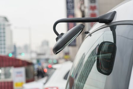 rear view mirror on back carの写真素材