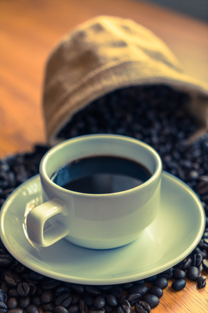 black coffee cup - soft focus with vintage effect picture styleの写真素材