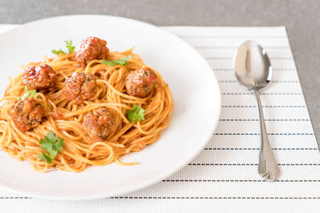 spaghetti and meatballs - italian foodの写真素材