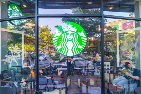Bangkok, Thailand - May 5, 2016 : Starbucks store. Starbucks is the largest coffeehouse company in the world.のeditorial素材