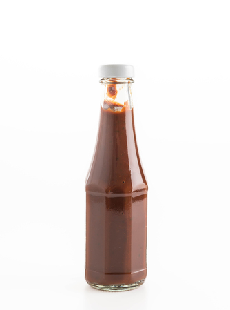 barbecue sauce bottle on white backgroundの写真素材
