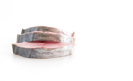 Fresh Mackerel Steak on white backgroundの写真素材
