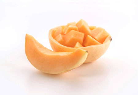 fresh cantaloupe on white backgroundの写真素材