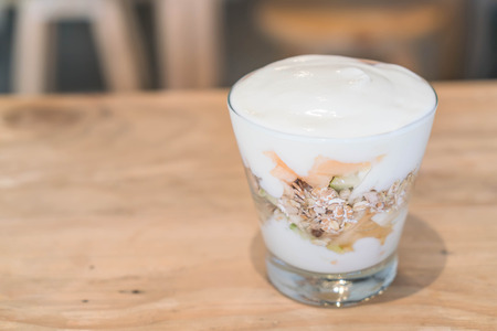 yogurt with mixed fruitsの写真素材