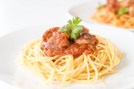 spaghetti and meatballs - italian foodの写真素材