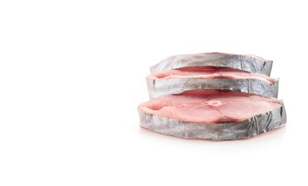 Fresh Mackerel Steak on white backgroundの写真素材