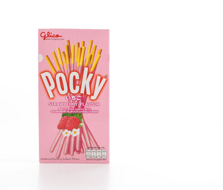 BANGKOK, THAILAND - June 9, 2016 : Biscuit stick box with pocky brand isolated on white backgroundのeditorial素材