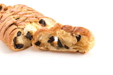Raisin bread on white backgroundの写真素材