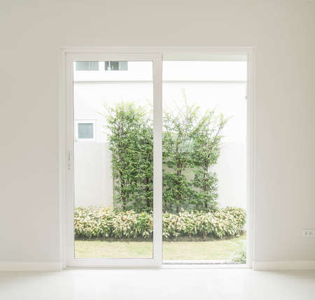 empty glass door in living room interior backgroundの写真素材