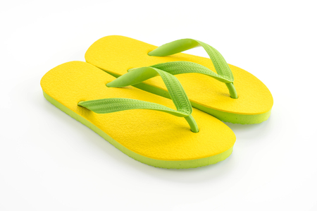 Rubber slippers on white backgroundの写真素材