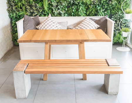 empty wood chair in restaurantの写真素材