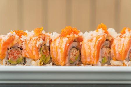 salmon sushi rolls - japanese foodの写真素材