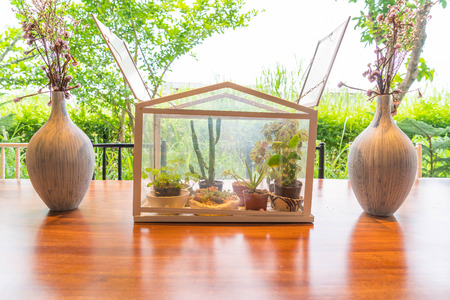 table set on wooden dinning tableの写真素材