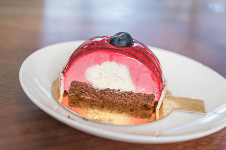 Rasberry Mousse Cake on plate - dessert
