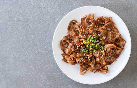 grilled pork on plate - korean styleの写真素材