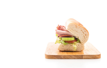 Ham and salad submarine sandwich on white backgroundの写真素材