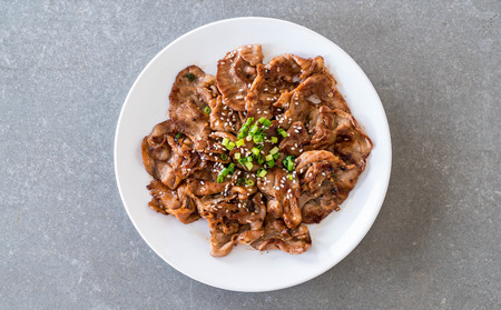 grilled pork on plate - korean styleの写真素材
