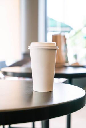 hot coffee cup in coffee shopの写真素材