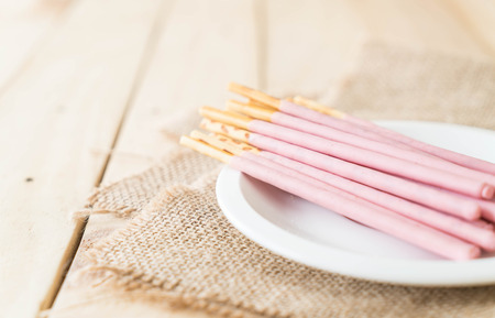 biscuit stick with strawberry flavoredの写真素材