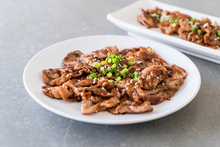 grilled pork on plate - korean styleの写真素材