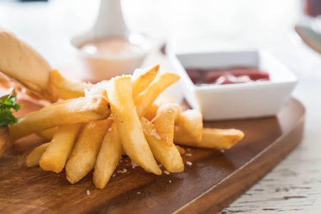 cheese pork hamburger with french fries
