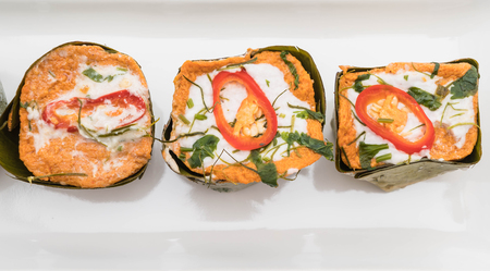 thai steamed curried fish on white background