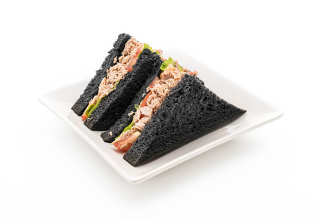 tuna charcoal  sandwich on white backgroundの写真素材