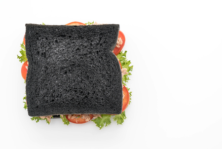 tuna charcoal  sandwich on white backgroundの写真素材
