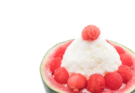 watermelon bingsu dessert on whiteの写真素材