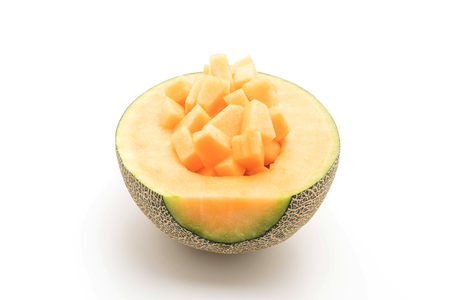cantaloupe melon on white backgroundの写真素材