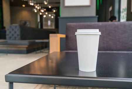 hot coffee cup in coffee shopの写真素材