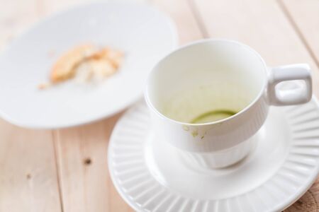 empty cup of matcha latte green teaの写真素材