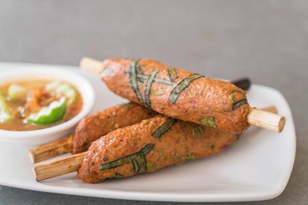 Fried Fish-paste stick on white plate